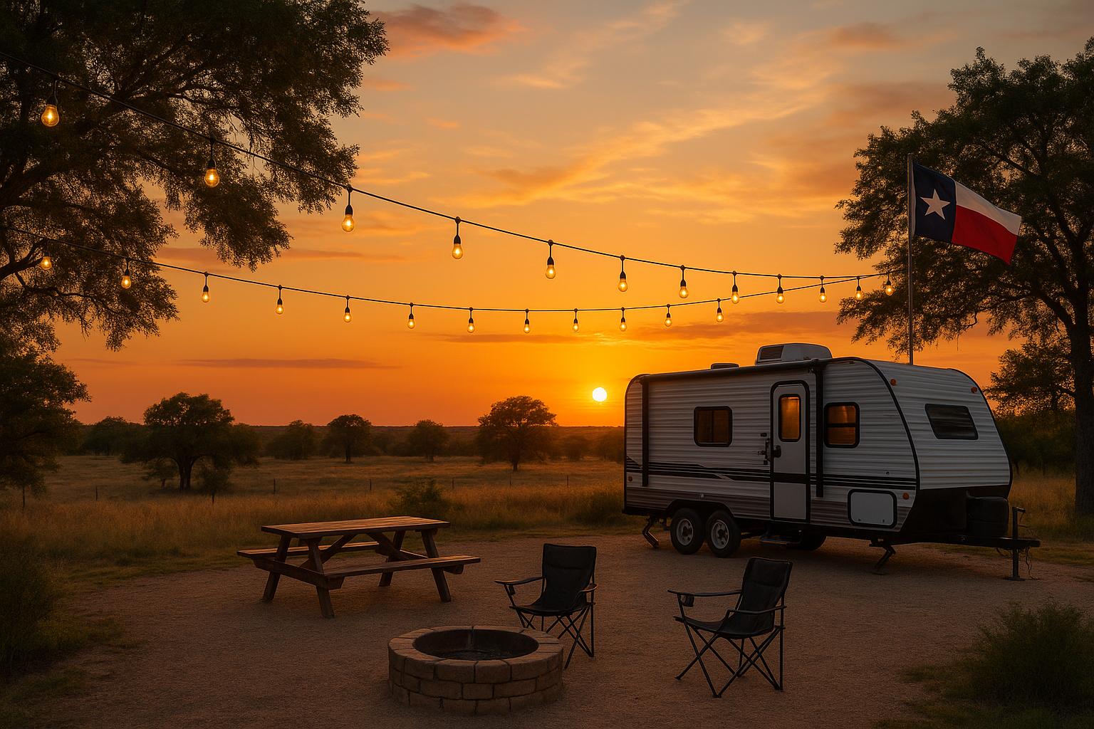 RV campsite at sunset